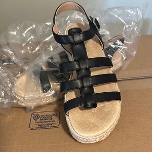 Black Strappy Wedge Sandals